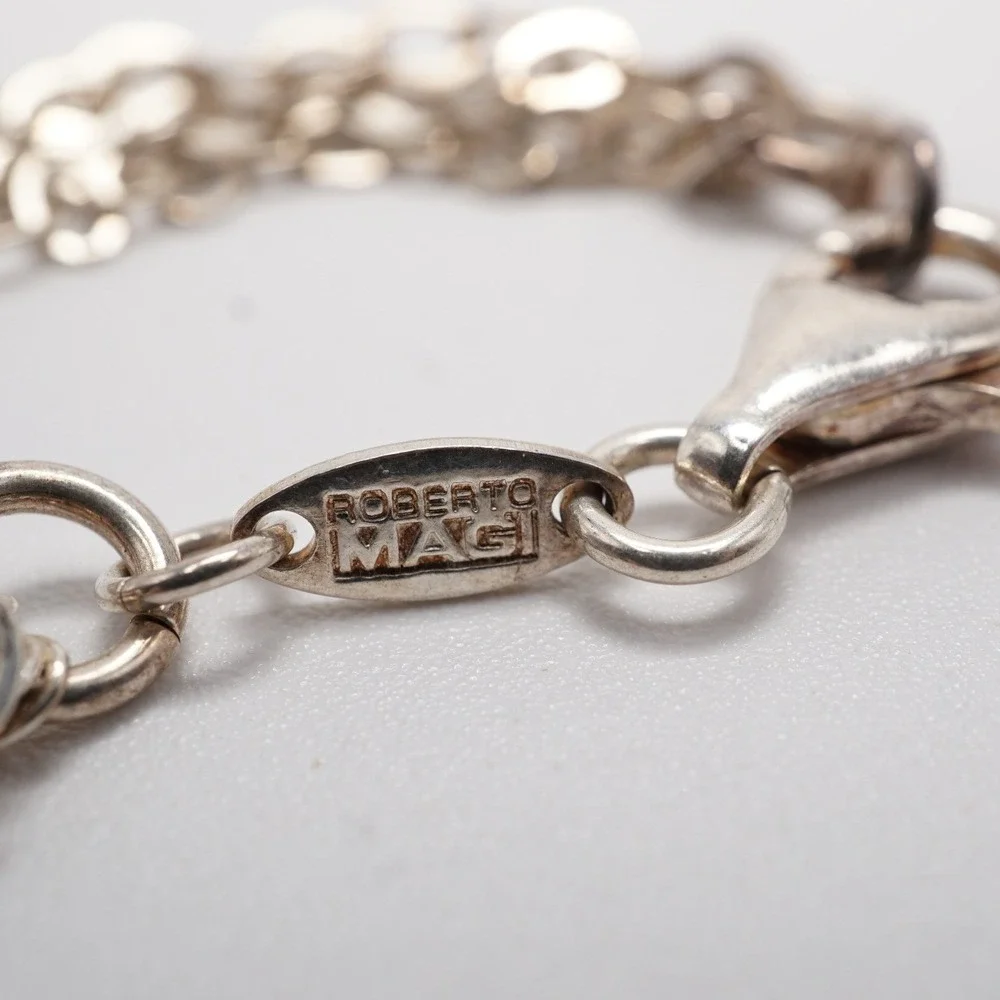 Roberto Magi Sterling Silver Multi-Strand Champagne Crystal Bracelet Italy 925